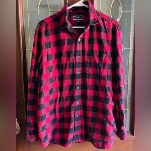 Club Room Red & Black Checked Buffalo Plaid Flannel Buttondown Shirt Size Large